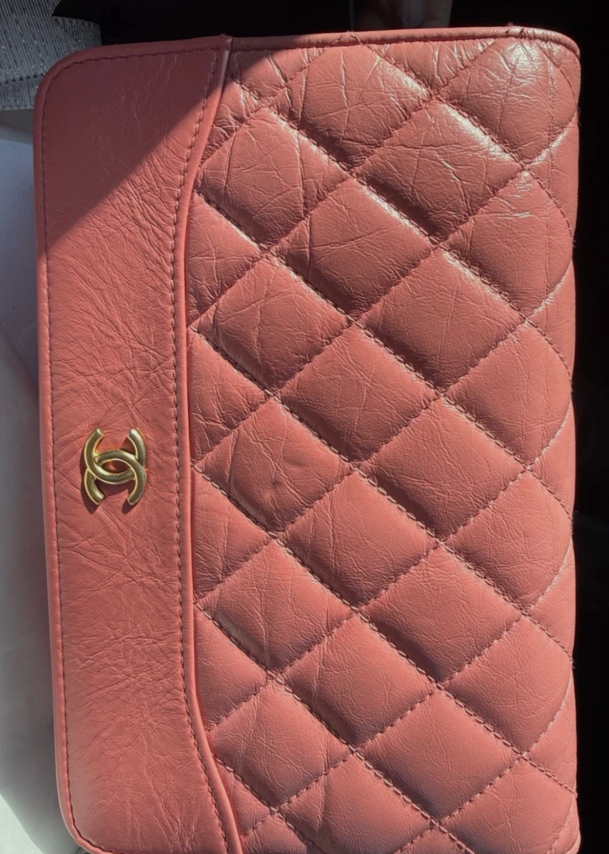CHANEL Gabrielle Pink Quilted Calfskin Wallet on Chain, Silver Chain Pink Leather