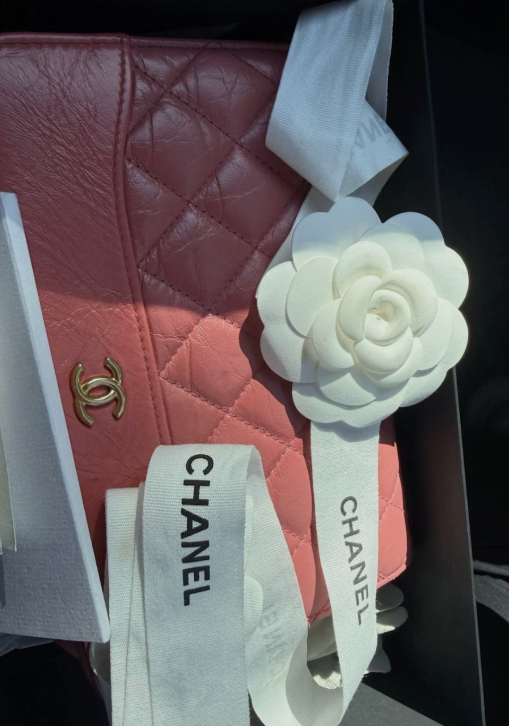 CHANEL Gabrielle Pink Quilted Calfskin Wallet on Chain, Silver Chain Pink Leather